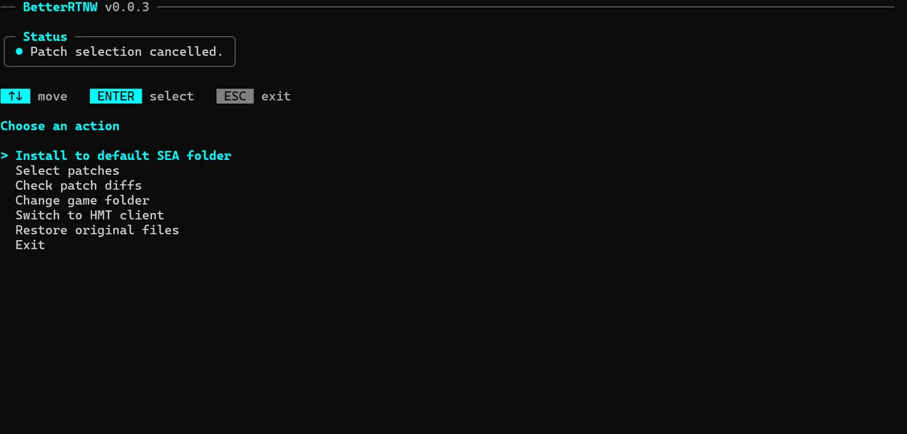 Patcher main menu