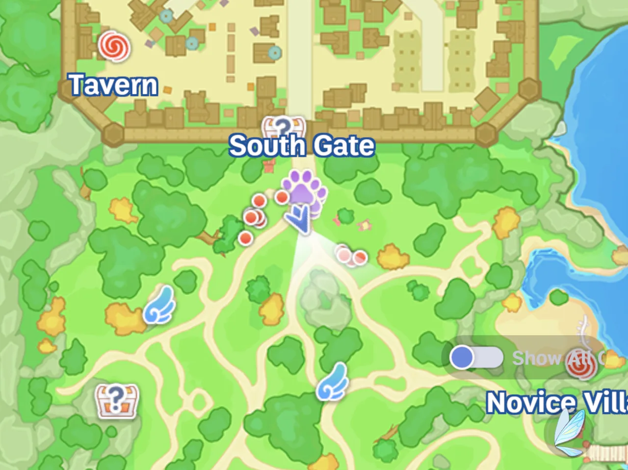 Area map with chest markers and the Show All toggle